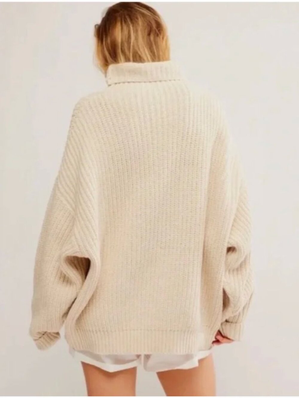 Free People Swim Too Deep Oversize Turtleneck Sweater Cream Beige Size Medium - Picture 2 of 6